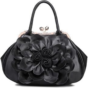 SUNROLAN Women's Handbags 3D Flower Seris Evening Bags PU Leather Rhinestone Crossbody Bag with Detachable Strap