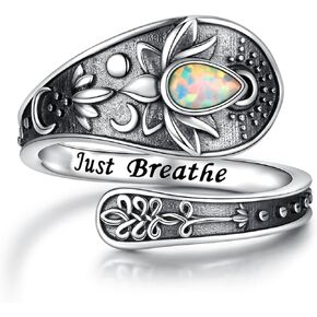 Just Breathe Silver Spoon Rings: Lotus Flower Sterling Silver Adjustable Inspirational Thumb Band Ring Jewelry Gifts for Women