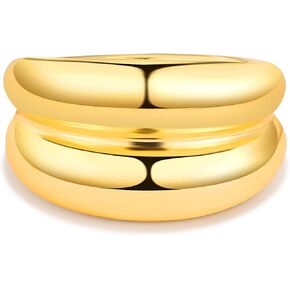 Chunky Gold Rings for Women, 14K Gold Plated Statement Band Ring Hypoallergenic Jewelry for Her