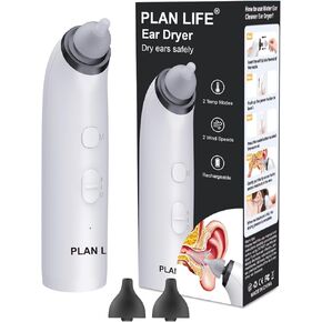 Ear Dryer, PLAN LIFE Rechargeable Ear Drying Device, Quick Drying Ears with Gentle Warm Air for Swimmers Ear, Ear Water Remover for Showering, Swimming and Other Water Sports
