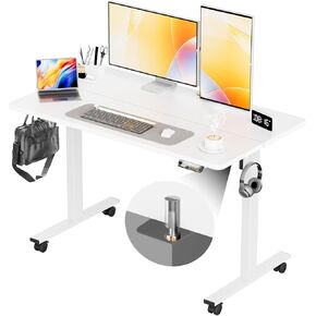 Electric Standing Desk Height Adjustable Computer Desk, 48 Inches Sit Stand Desk Workstations with Hook, Ergonomic Desk for Home Office Stand Up Desk with Wheels (Black)