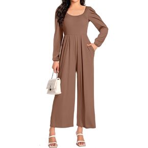 Women Casual Jumpsuits Dressy One Piece Outfits Wide Leg Pants Rompers with Pockets