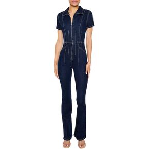 Forever 21 Womens Zip-up Denim Short-sleeve Jumpsuit