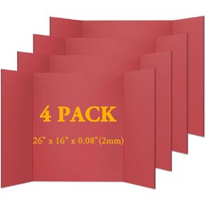 3PCS Small Trifold Poster Board 21" x 14" Red Tri Fold Presentation Boards, Corrugated Cardboard Picture/Project Display Boards for Event, Exhibitions, Business, School Project, Science Fair