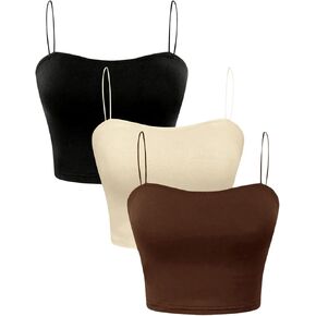 Floerns Women's 3 Pcs Spaghetti Strap Camisole Simple Basic Crop Cami Top