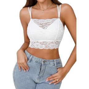 Aranmei Lace Bralette for Women Sexy V Neck Camisoles Adjustable Straps Double Layer Crop Top