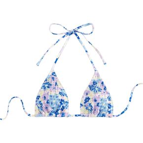 WDIRARA Women's Floral Print Tie Back Bikini Top Halter Backless Bathing Suit Swim Tops