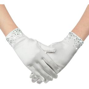 Short Rhinestone Satin Tea Party Gloves Costumes Stretchy Sparkly Glitter Wrist Length Gloves