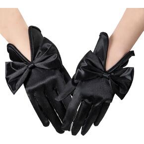Women Black Satin Gloves Wrist Length Gloves Bridal Gloves Tea Party Gloves Costume 1920s for Wedding/Opera/Party