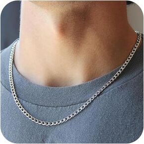 Silver Chain for Men Stainless Steel Men's Necklaces Chain Cool Diamond Cut Cuban Link Chain for Men Hip-Hop Jewelry 4mm/6mm 18/20/22/24/26 Inches