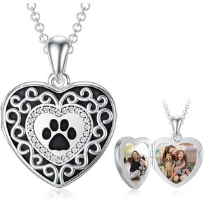 Filigree Dog Paw Urn Locket Necklace 925 Sterling Silver Print Pet Urn Necklace for Ashes Engraved Personalized Cremation Jewelry Pictures Keepsake Memorial Gifts for Women Men