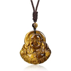 Top Plaza Men Tiger Eye Stone Amulet Talisman Protection Pendant Necklace Natural Healing Crystal Carved Gemstone Necklace for Lucky
