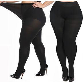 1Pairs Tights for Women Plus Size, 70D Black Nylons Opaque Pantyhose Soft Thermal High Waist Control Top Resistant Stockings
