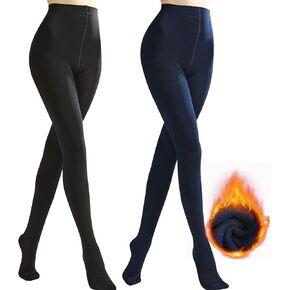 Fleece Lined Tights Women 120D Opaque Winter Pantyhose High Waist Warm Tight 2 Pairs