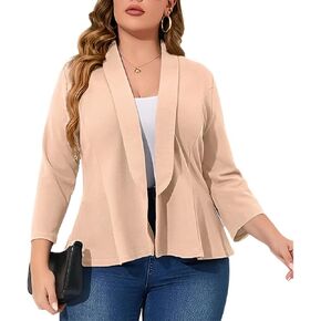 Womens Spring Plus Size Open Front Cardigan 3/4 Long Sleeves Lightweight Draped Cover Ups