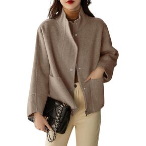 chouyatou Women's Casual Stand Collar Single Breasted Short Wool Pea Coat Overcoat with Pockets in Kuwait