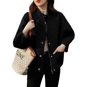 chouyatou Women's Casual Stand Collar Single Breasted Short Wool Pea Coat Overcoat with Pockets