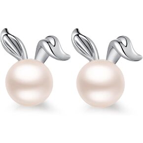 Han han 18K White Gold Plated Pearl Diamond Stud Earrings for Women 925 Sterling Silver Pearl Earrings, Fine Jewelry Gift for Women 8MM-13MM