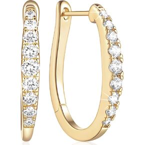 14K Gold Hoop Earrings for Women 14K Gold Earrings Unique U-shaped with Cubic Zirconia Gold Huggie Hoops Earrings Hypoallergenic Lightweight Gold Earrings for Women 25mm (25.1MM)