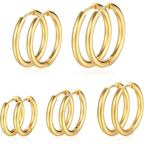 Golden Hoop Earrings Set for Women, 14K Golden Plated Hypoallergenic Thin Small Golden Earrings Set Cartilage Helix Huggie Hoop Pack for Women Men Different Size