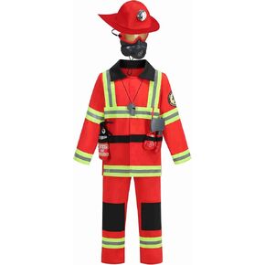 AGCOAH kids Firefighter firetruck Costume dress up clothes for play halloween Chief Role Play Dress