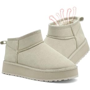 Platform Mini Boots For Women Classic Ultra Suede Leather Fur Fleece Lined Slippers For Winter Outdoor Slip On Short Ankle Snow Boots