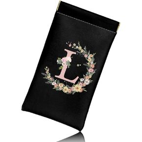 Glasses Eyeglass Sunglasses Case Pouch Initial Letter Soft PU Leather Cute Aesthetic with Cleaning Cloth Women Girls