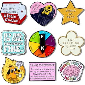9 Pieces Enamel Pins for Backpack Funny Pins for Adult Teenagers THIS IS FINE Pins for Jacket Coat Backpacks Bag Hat Lanyard Buttons Vest Novelty Jewelry Accessories