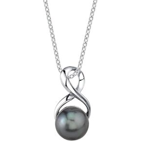 The Pearl Source Real Pearl Pendant for Women with Genuine AAA Quality Black Tahitian Cultured Pearl with Infinity Design | 14K Gold Plated 925 Sterling Silver Necklace Pearl Gifts for Christmas, Holidays and Anniversary