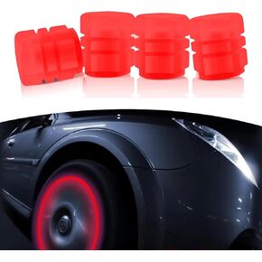 4 PCS Car Luminous Tire Valve Stem Caps, ABS Air Caps Cover Fluorescent Glow in The Dark Night, Reflective Anti-Leakage Rubber Ring Tire Valve for Most Cars (Red)