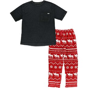 Lazy One Pajama Sets for Men, Short Sleeve Cotton Blend Pajama Shirt and Fleece Pants with Fun Prints, Comfy Pajamas for Men