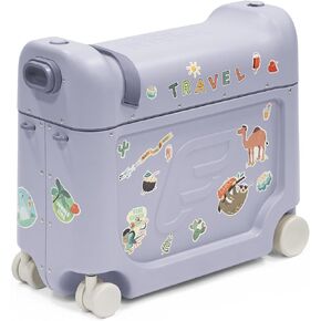 Stokke JetKids BedBox, Arctic Blue - Ride-On Suitcase for Kids 2-7 Years Old (up to 77 lbs) - Transforms Into Bed - Includes Mattress, Decorative Stickers & Adjustable Carrying Strap