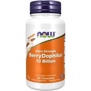 NOW Foods Supplements, BerryDophilus™, Developed for Adults & Children with 10 Probiotic Strains, Extra Strength,Strain Verified, 50 Chewables