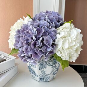 YalzoneMet Artificial Hydrangea Flowers 4 Pcs 2 White 2 Light Green 21 inch Long Rod Real Touch Lifelike Fake Latex Hydrangea Flowers for Home Party Outdoor Wedding Gifts Christmas Table Decoration