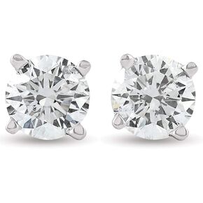 أقراط نسائية من الذهب الأبيض عيار 14 قيراط 2 قيراط TW مرصعة بالألماس بشكل دائري (G-H,VS2-SI1) in Kuwait