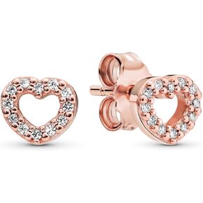 PANDORA Open Heart Stud Earrings - Great Gift for Her - Stunning Women's Earrings - 14k Rose Gold & Cubic Zirconia