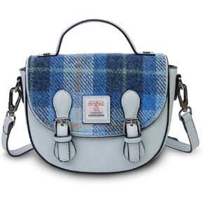 Islander® The Mini Cobble Satchel - Small Ladies Satchel With HARRIS TWEED - Blue Tartan, Blue Tartan, Mini