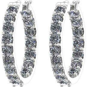 1-6 Carat Inside Outside Diamond Huggies Hoop Diamond Earrings Oval Shape Ultra Premium Collection (D-E Color, VS1-VS2 Clarity)