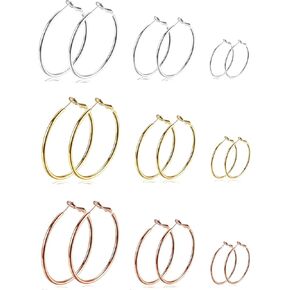 Gold Hoop Earrings Set for Women Trendy Multipack,Hypoallergenic Big Medium and Small Chunky Pearl Twisted Hoop Earrings Pack Jewelry for Gift