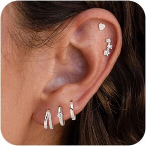 RLMOON Gold Earring Set for Women 925 Sterling Silver Post Stud Earring Small Hoop Earring 14K Gold Plated Hypoallergenic Cartilage Stud Earring Stack for Multiple Piercing 5 Pairs