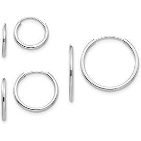 Real 14k White Gold Endless Hoop 3 Pair Earring Set (Width = 1mm)