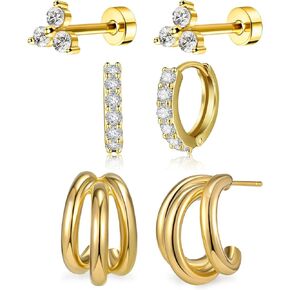 Chunky Gold Hoop Earrings for Women, 18k Gold Plated Trendy Gold Earrings for Women, Hypoallergenic Fashion Thick Gold Statement Earrings Stud