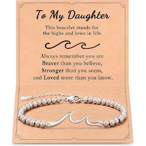 Daughter Bracelets From Mom/Dad, Silver Beaded Trendy Bracelet Wave Adjustable Inspirational Bracelet Gift From Dad Mom Perfect Graduation Christmas Thanksgiving Birthday Jewelry Meaningful Gift