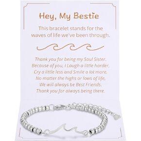 Kvekstio Wave Gift for Women, Through The Waves of Life Adjustable Stainless Steel Beaded Waves Bracelet, Highs and Lows