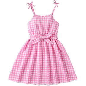 Floerns Girl's Bowknot Straps Cami Plaid Dress Cute Flare Hem Gingham Midi Dresses