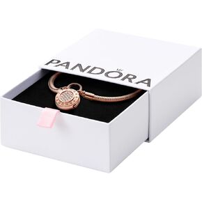 PANDORA Moments Padlock Clasp Snake Chain Bracelet - Rose Gold Charm Bracelet for Women - Compatible Moments Charms - Cubic Zirconia Rose Gold - 23 cm, With Gift Box