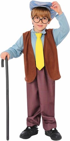 Pudcoco Kids 100 Days of School Costume for Boys Old Man Halloween Costume Hat Glasses Shirt Tie Grandpa Vest Pants Set in Saudi Arabia