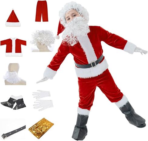 Santa Costume for kids 9Pcs Boys Santa Claus Suit Christmas Elf Costumes Halloween Cosplay Outfits for Children in Saudi Arabia