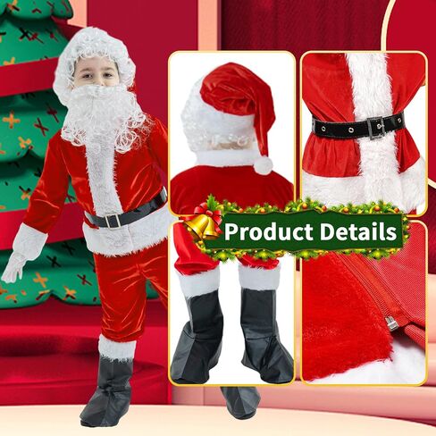 Santa Costume for kids 9Pcs Boys Santa Claus Suit Christmas Elf Costumes Halloween Cosplay Outfits for Children in Saudi Arabia