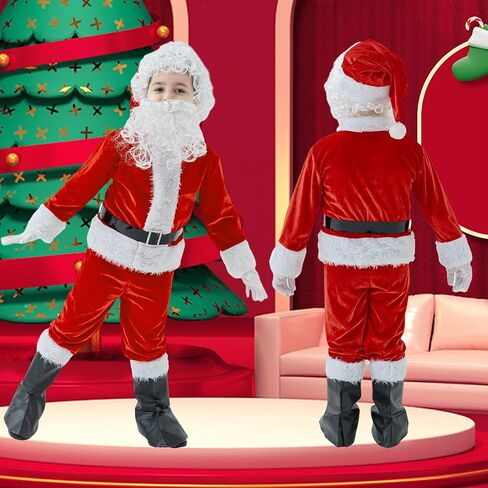 Santa Costume for kids 9Pcs Boys Santa Claus Suit Christmas Elf Costumes Halloween Cosplay Outfits for Children in Saudi Arabia